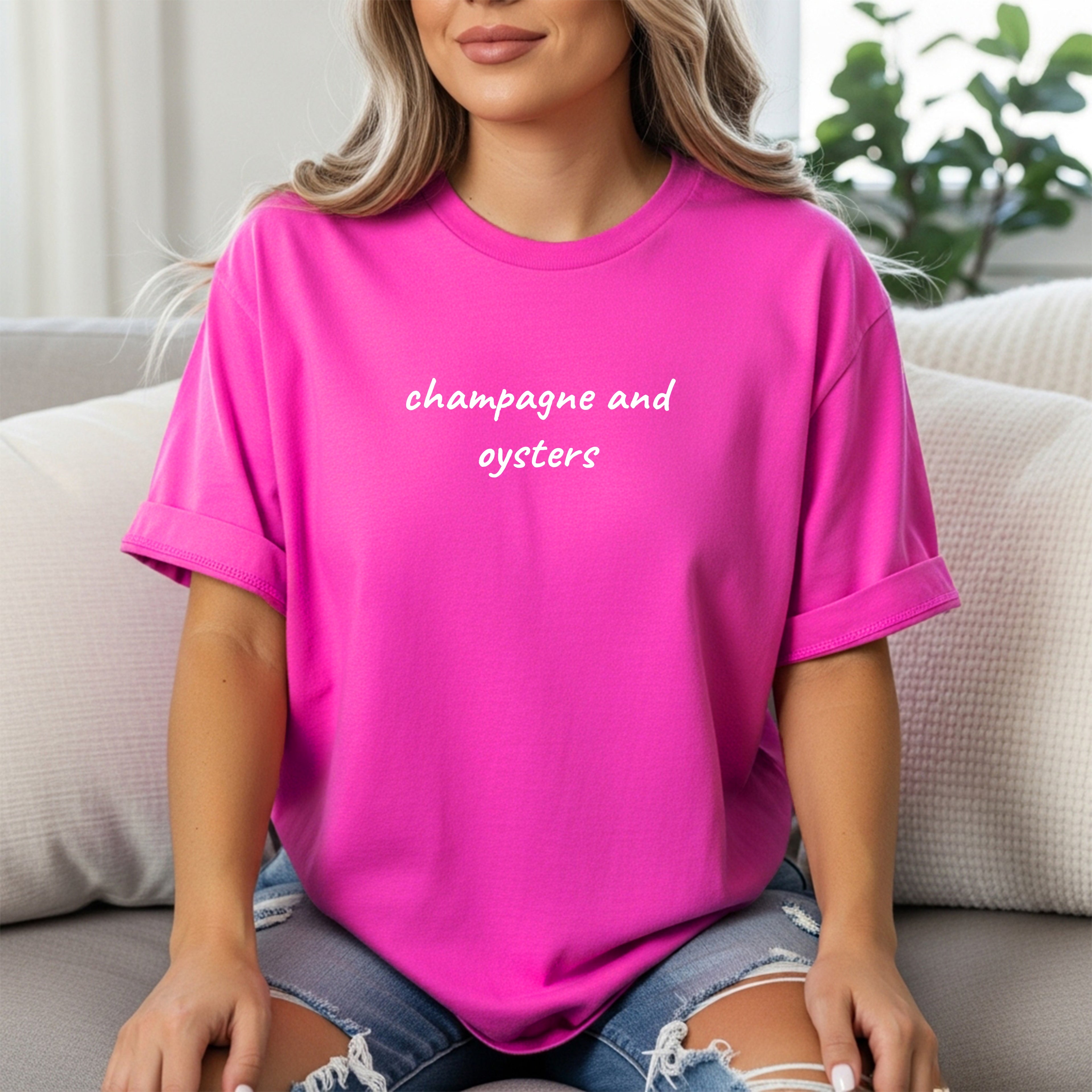 Champagne & Oysters Tee | Chic Food & Drink Shirt