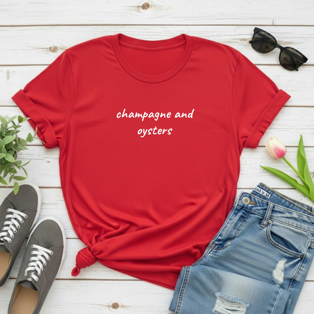 Champagne & Oysters Tee | Chic Food & Drink Shirt