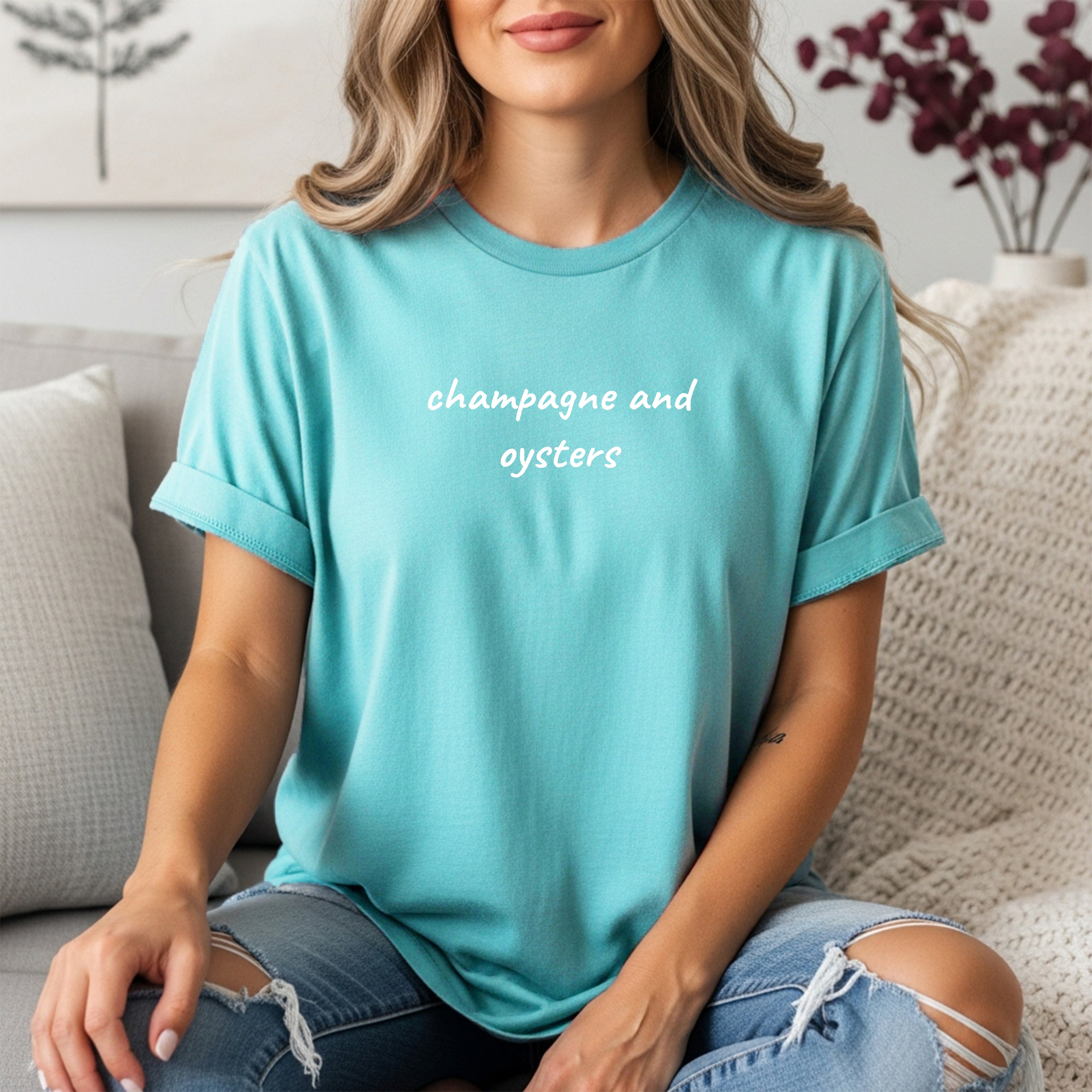 Champagne & Oysters Tee | Chic Food & Drink Shirt